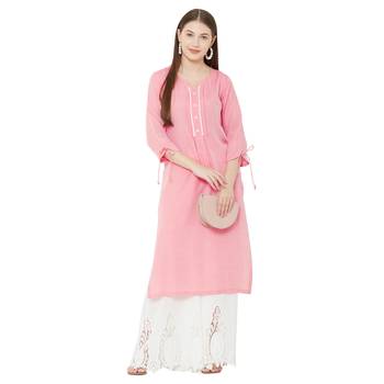 Os by Fourbuttons Women's Tencel Pink Kurta 5