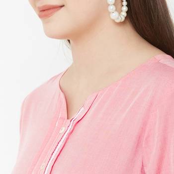 Os by Fourbuttons Women's Tencel Pink Kurta 6