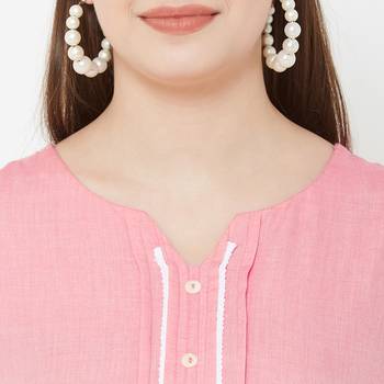 Os by Fourbuttons Women's Tencel Pink Kurta 7
