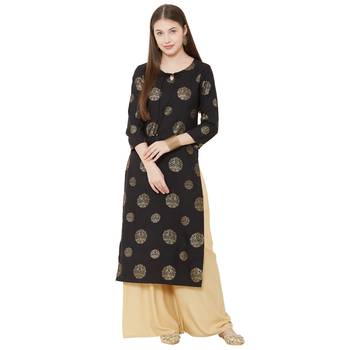Os by Fourbuttons Women's Poly Crepe Black Kurta 1