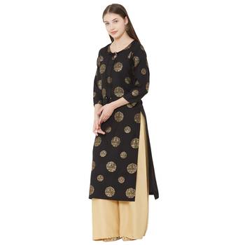 Os by Fourbuttons Women's Poly Crepe Black Kurta 3