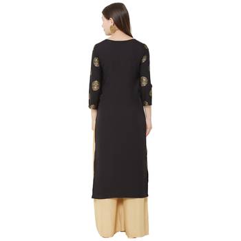Os by Fourbuttons Women's Poly Crepe Black Kurta 4