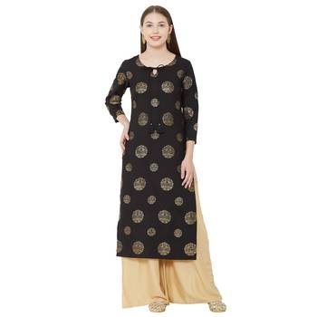 Os by Fourbuttons Women's Poly Crepe Black Kurta 5