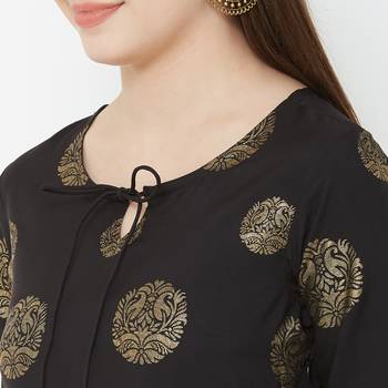 Os by Fourbuttons Women's Poly Crepe Black Kurta 6