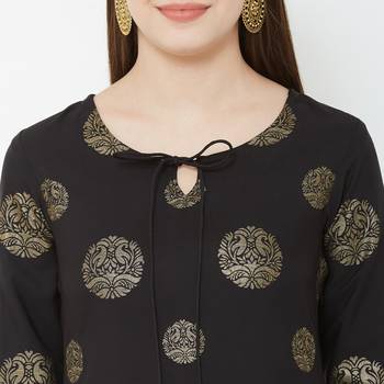 Os by Fourbuttons Women's Poly Crepe Black Kurta 7