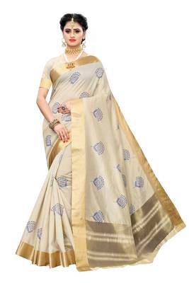 Heavy Zari Block Print with Broad Zari weaving Border Patta SAREE 1