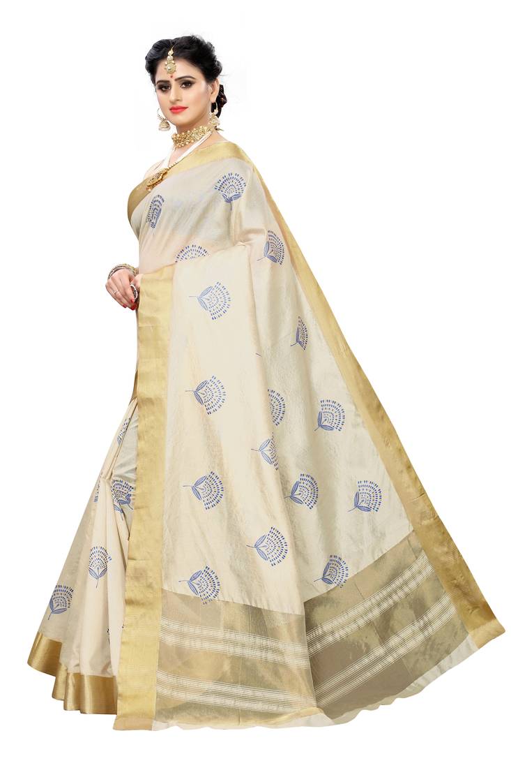 Heavy Zari Block Print with Broad Zari weaving Border Patta SAREE