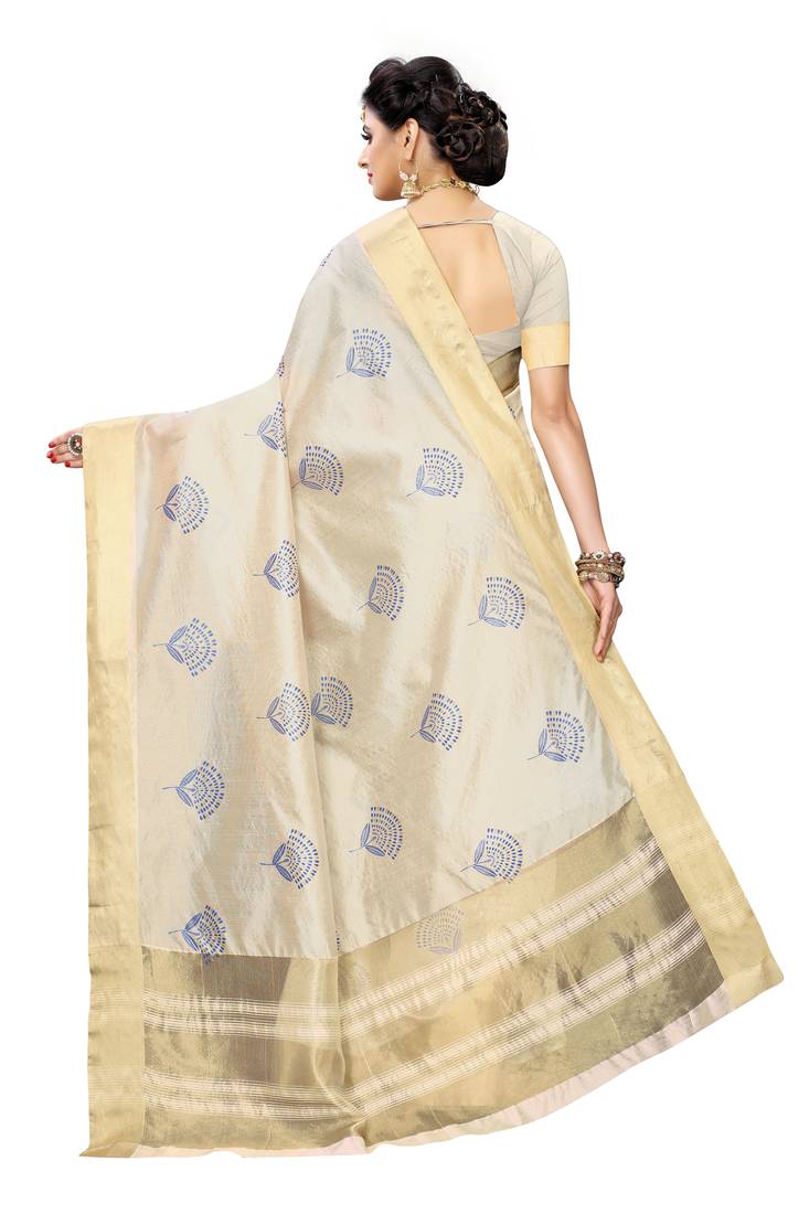 Heavy Zari Block Print with Broad Zari weaving Border Patta SAREE