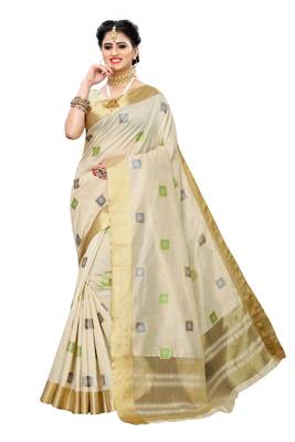 Heavy Zari Block Print with Broad Zari weaving Border Patta SAREE 1