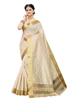 Heavy Zari Block Print with Broad Zari weaving Border Patta SAREE 1