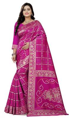 Heavy Art silk with Jeqard  zari Waving Bandhni design and amazing colour Extremely beautiful sarees 1