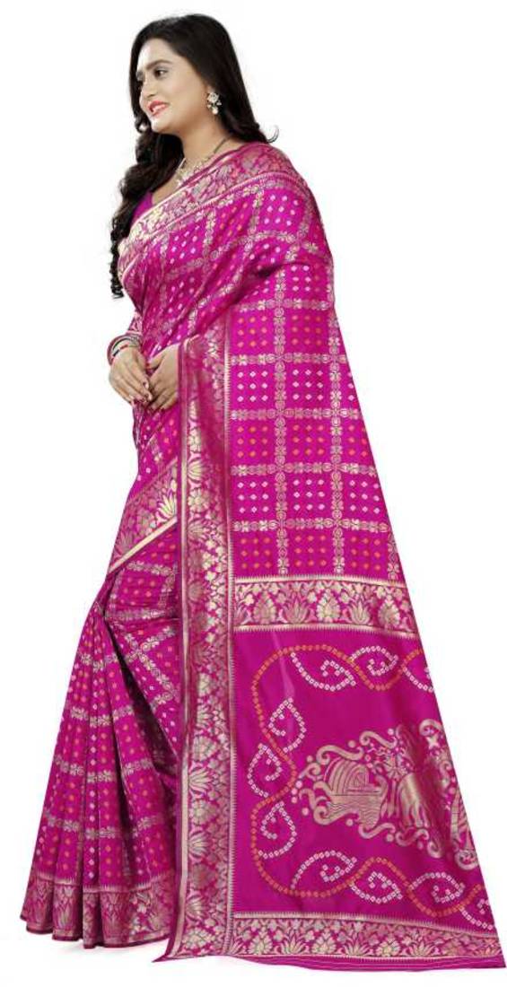 Heavy Art silk with Jeqard  zari Waving Bandhni design and amazing colour Extremely beautiful sarees