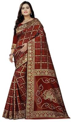 Heavy Art silk with Jeqard  zari Waving Bandhni design and amazing colour Extremely beautiful sarees 1