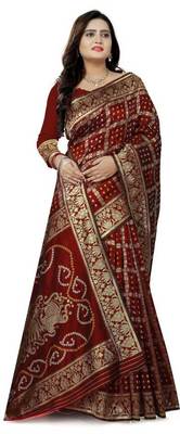 Heavy Art silk with Jeqard  zari Waving Bandhni design and amazing colour Extremely beautiful sarees 2
