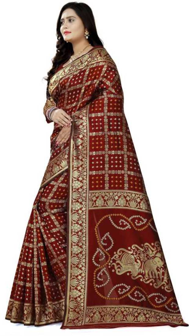 Heavy Art silk with Jeqard  zari Waving Bandhni design and amazing colour Extremely beautiful sarees
