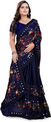 Floral Print pallu with Ton to ton Lycra malai fabric saree 1