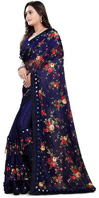 Floral Print pallu with Ton to ton Lycra malai fabric saree 2