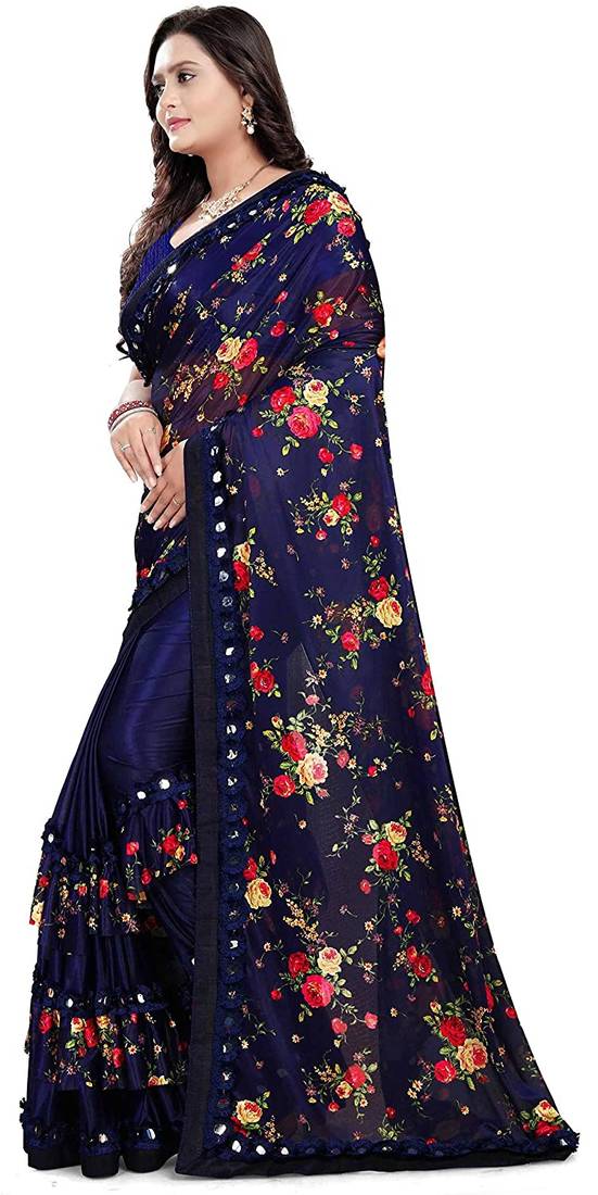 Floral Print pallu with Ton to ton Lycra malai fabric saree