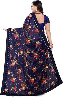 Floral Print pallu with Ton to ton Lycra malai fabric saree 4