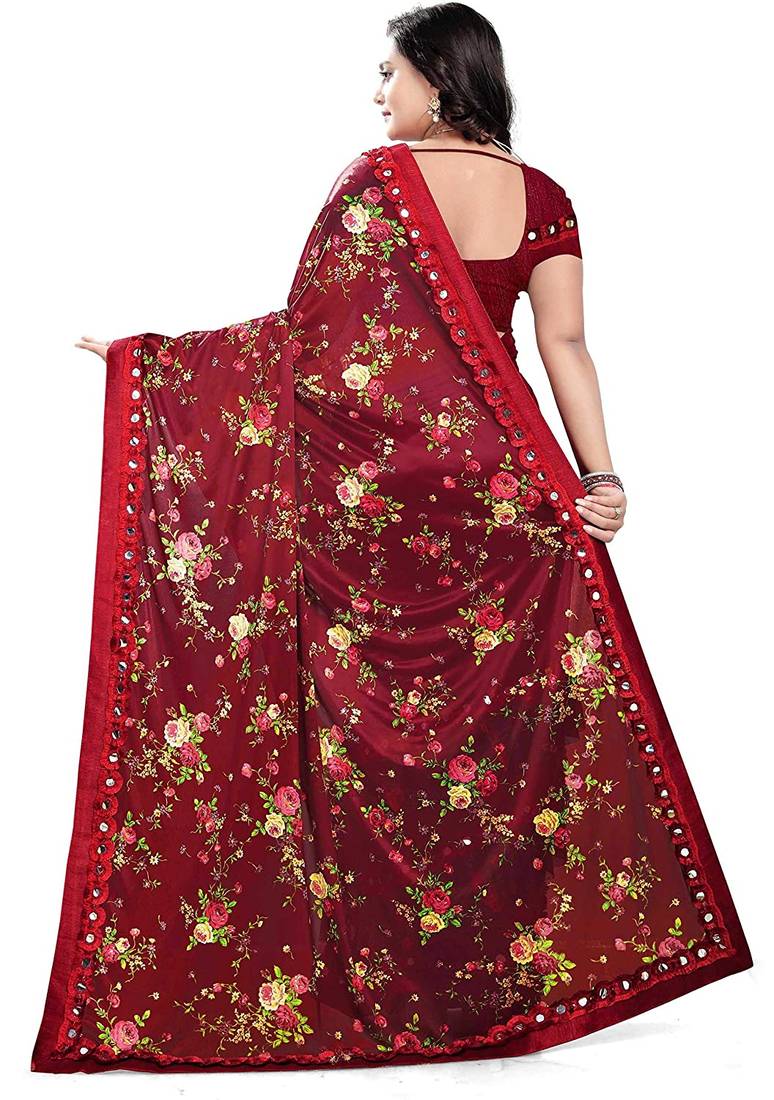 Floral Print pallu with Ton to ton Lycra malai fabric saree