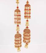 2 Tier Red-Golden With Pearl Beaded Pair of Kaleera