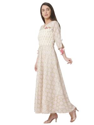 Os by Fourbuttons Women's Chanderi Silk Cream Gown 2