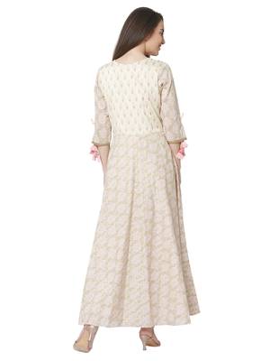 Os by Fourbuttons Women's Chanderi Silk Cream Gown 4