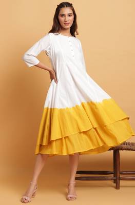 Janasya Off white plain cotton party wear kurtis 1