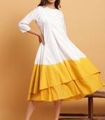 Janasya Off white plain cotton party wear kurtis