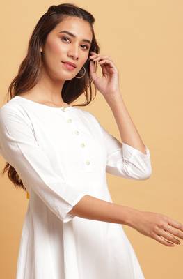 Janasya Off white plain cotton party wear kurtis 5