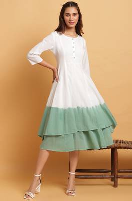 Janasya Off white plain cotton party wear kurtis 1