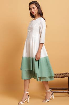 Janasya Off white plain cotton party wear kurtis 2