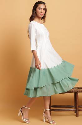 Janasya Off white plain cotton party wear kurtis 3