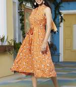 Janasya Orange printed rayon party wear kurtis