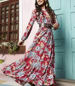 Janasya Pink printed rayon long kurtis