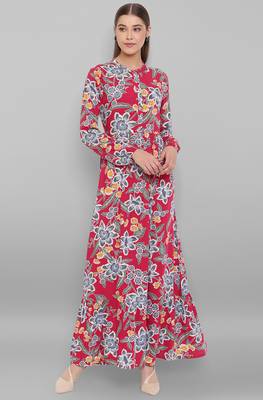 Janasya Pink printed rayon long kurtis 2