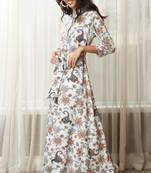 Janasya Sky blue printed rayon long kurtis