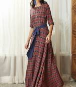 Janasya Red printed rayon long kurtis