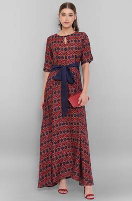 Janasya Red printed rayon long kurtis 2