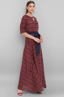 Janasya Red printed rayon long kurtis 3
