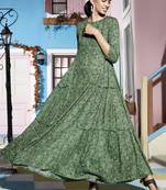 Janasya Green printed rayon long kurtis