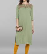 Janasya Light-green embroidered rayon ethnic-kurtis
