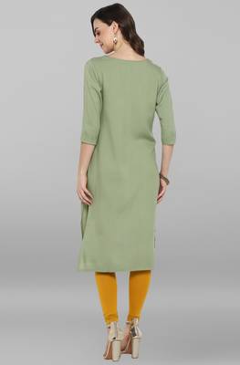 Janasya Light-green embroidered rayon ethnic-kurtis 4