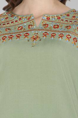 Janasya Light-green embroidered rayon ethnic-kurtis 5