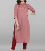 Janasya Pink embroidered rayon ethnic kurtis