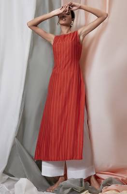 Janasya Orange woven rayon ethnic kurtis 1