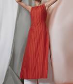 Janasya Orange woven rayon ethnic kurtis