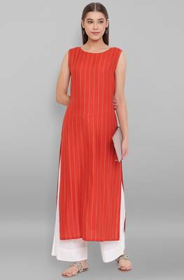 Janasya Orange woven rayon ethnic kurtis 3