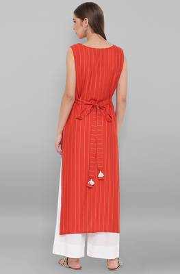 Janasya Orange woven rayon ethnic kurtis 4