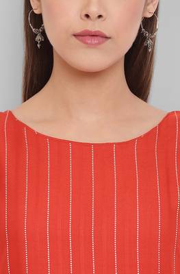 Janasya Orange woven rayon ethnic kurtis 5